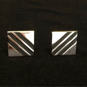 Hickok Mens Silver Square Cufflinks w/ Black Diagonal Stripes Accent